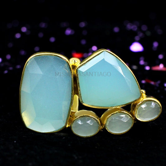 Aqua Chalcedony Gemstone Ring