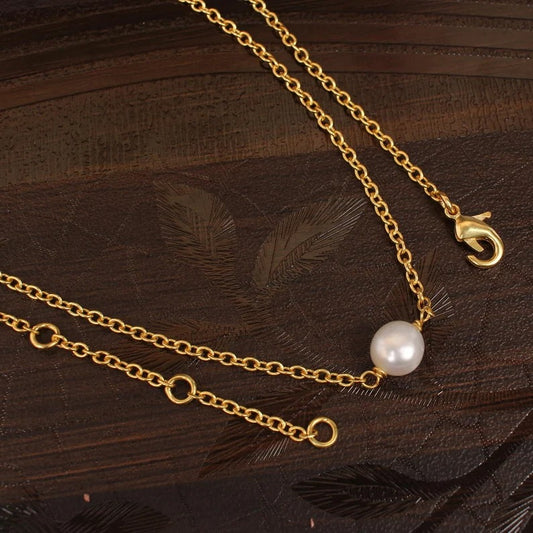 White Pearl Gold Plated Brass Necklace