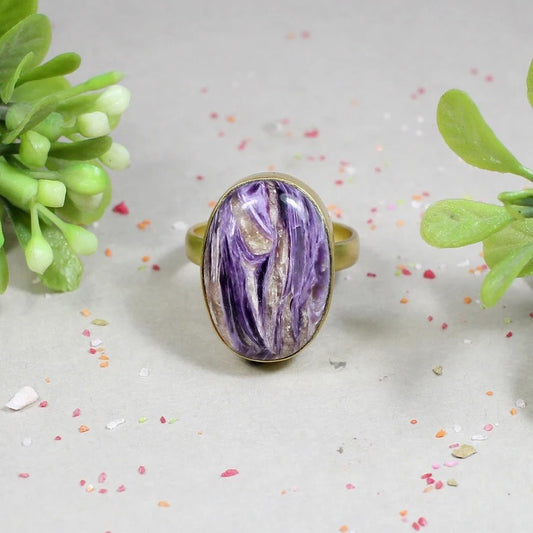 Charoite Gemstone Birthstone  92.5 Sterling Silver Ring