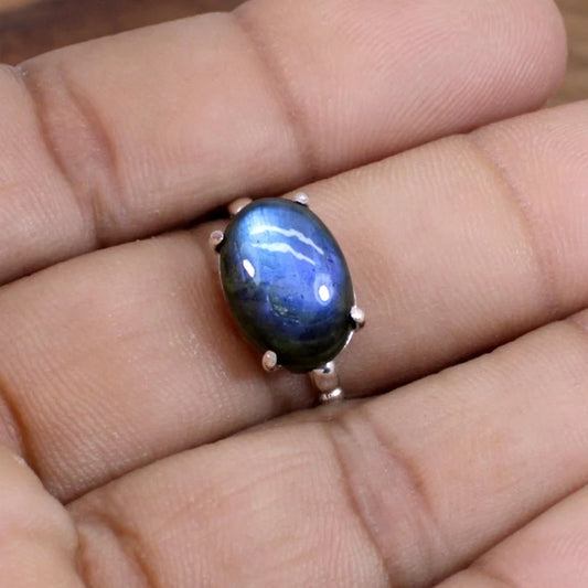 Oval Labradorite Gemstone Sterling Silver Ring