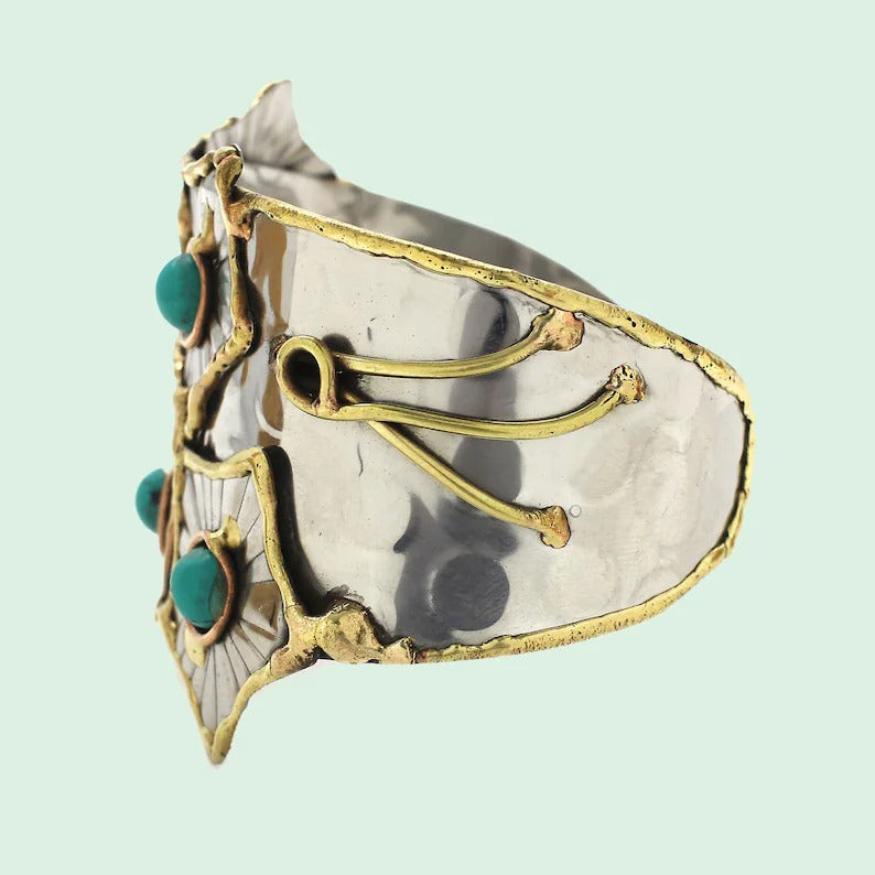 Synthetic Turquoise Gemstone Brass Cuff Bangle