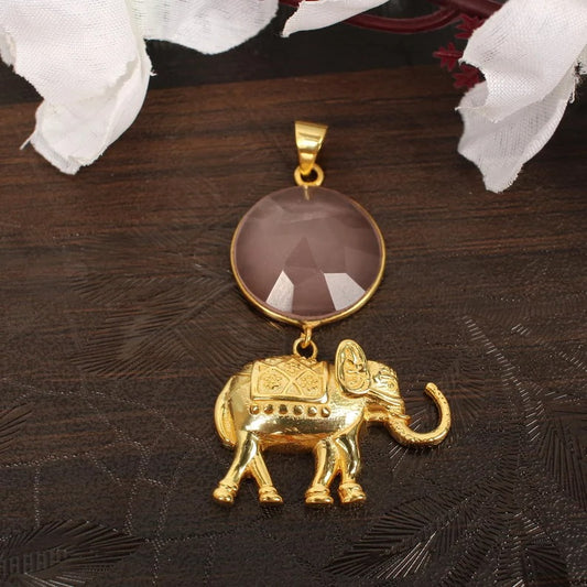 Rose Quartz Gemstone Gold Plated Pendant