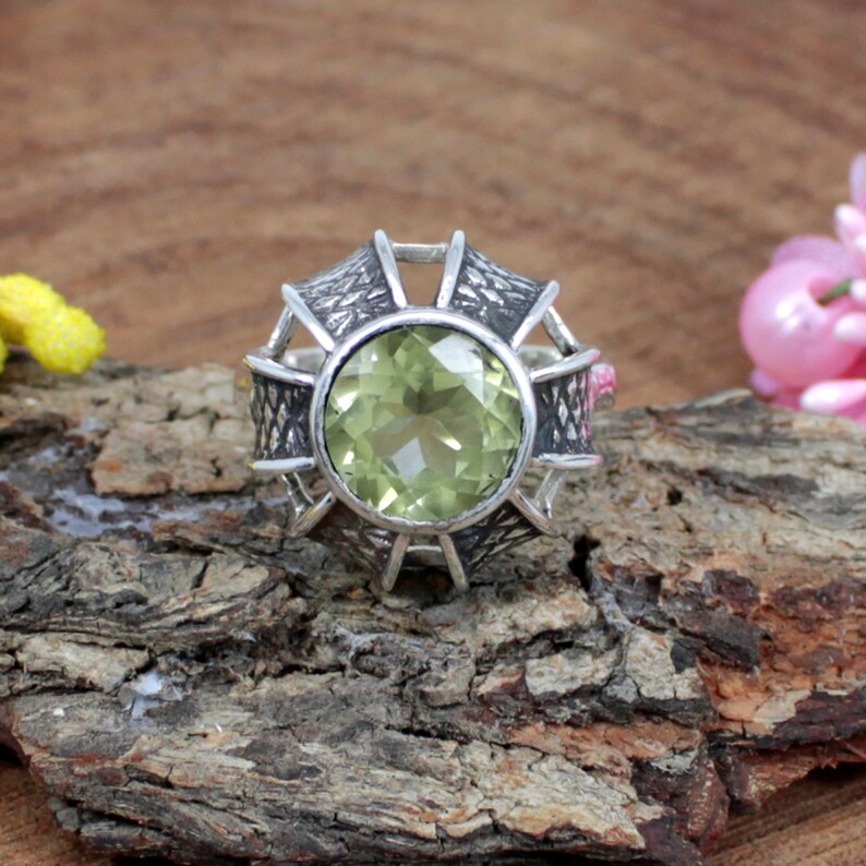 92.5 Sterling Silver Lemon Quartz Gemstone Ring