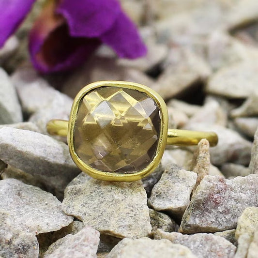 Smoky Quartz Gold Plated Brass Rings