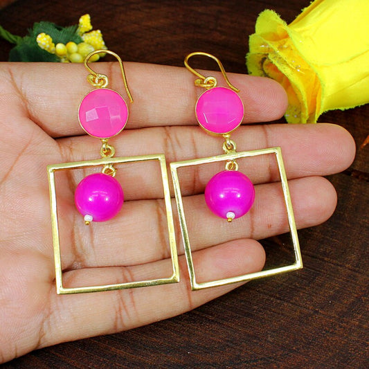 Gold Plated Fuchsia Chalcedony Dangle Earrings ...