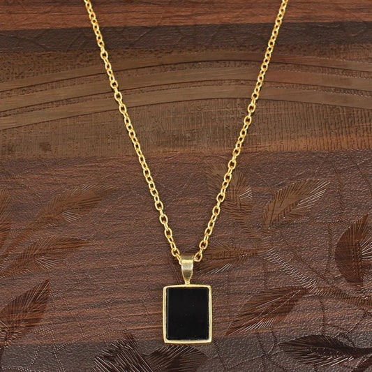 Black Onyx Rectangle Shape Gemstone Brass Necklace