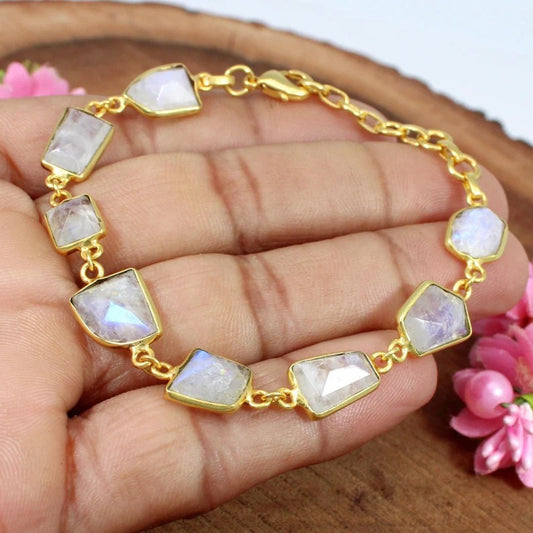 Natural Rainbow Moonstone Gemstone Bracelet