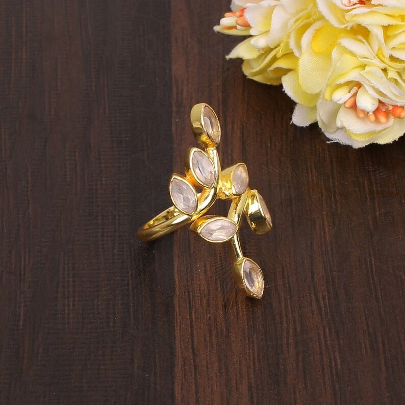 Gold Plated Designer Gemstone Brass  Ring