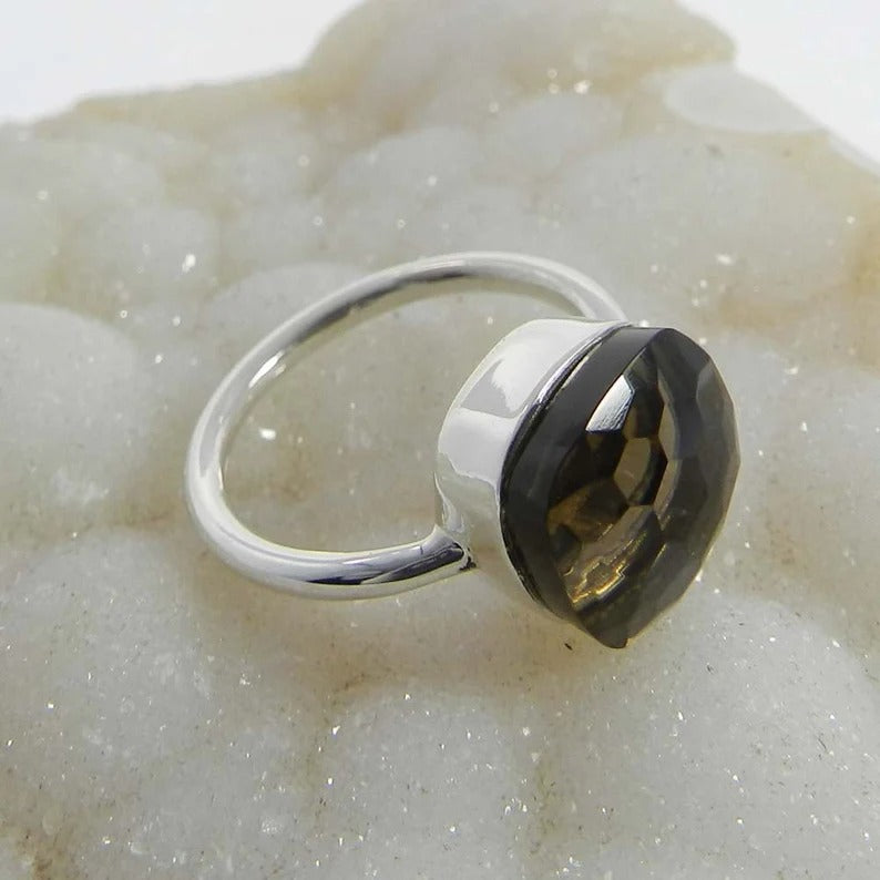 Smoky Hydro Gemstone 92.5 Sterling Silver Ring