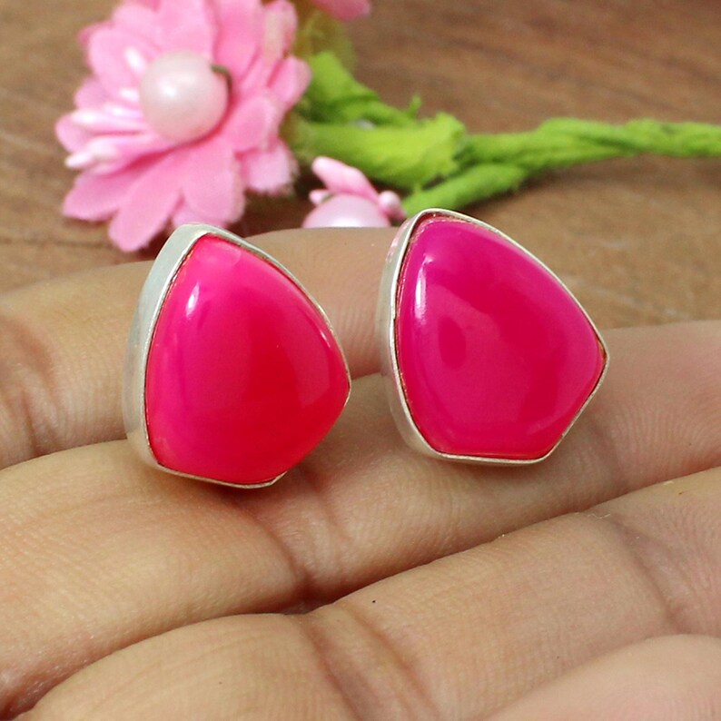 92.5 Sterling Silver Fuchsia Chalcedony Gemstone Earrings