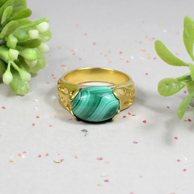 925 Sterling Silver Unique Malachite Gemstone Ring