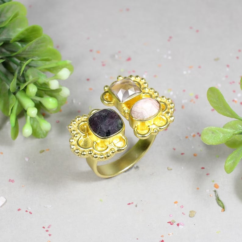 Multi Gemstone 925 Sterling Silver Ring