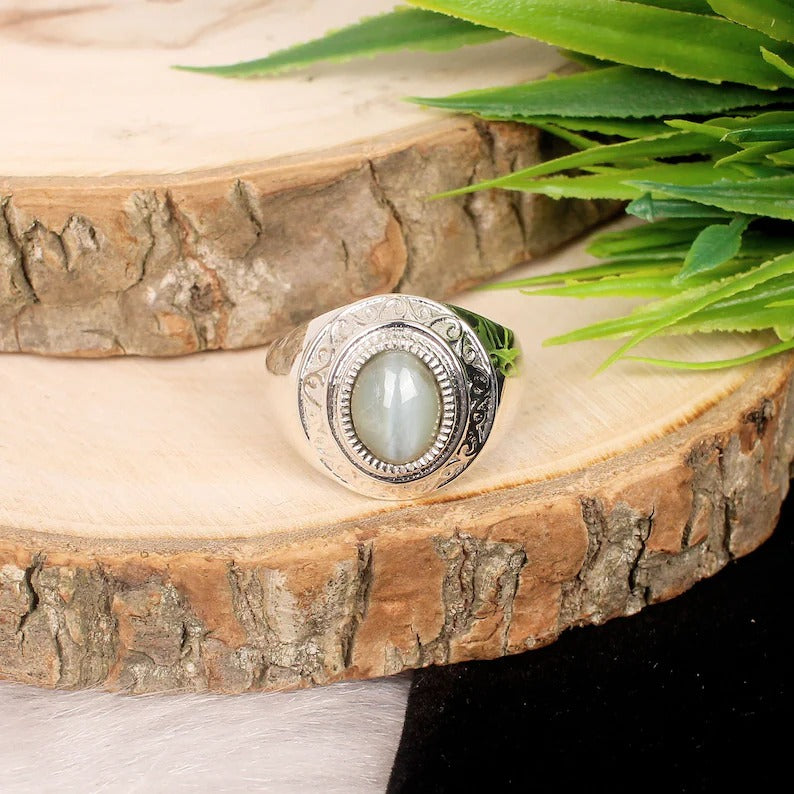 Natural Cats Eye Gemstone 925 Sterling Silver Designer Ring