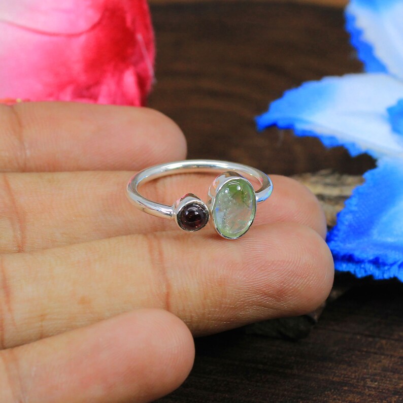 Pink & Green Tourmaline Gemstone 92.5 Sterling Silver Ring