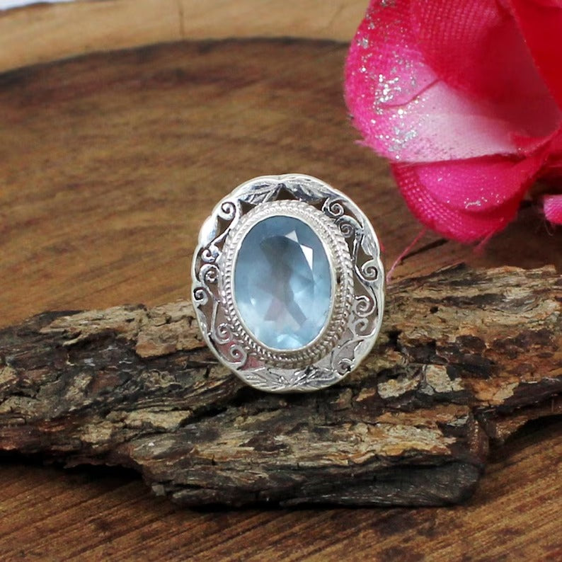 Aqua Quartz 92.5 Sterling Silver Ring