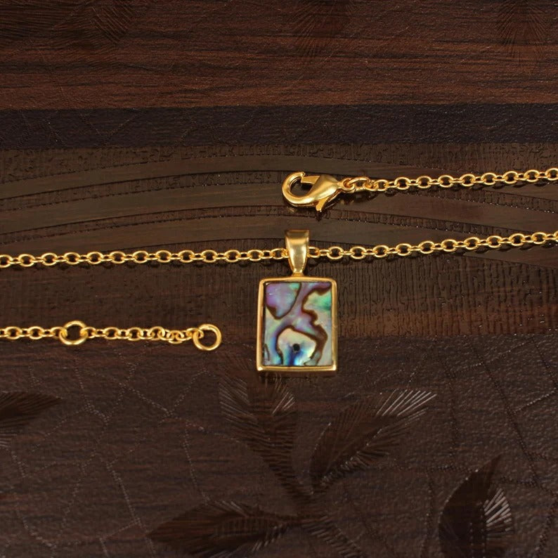 Abalone Shell Gemstone Gold Plated Brass Necklace