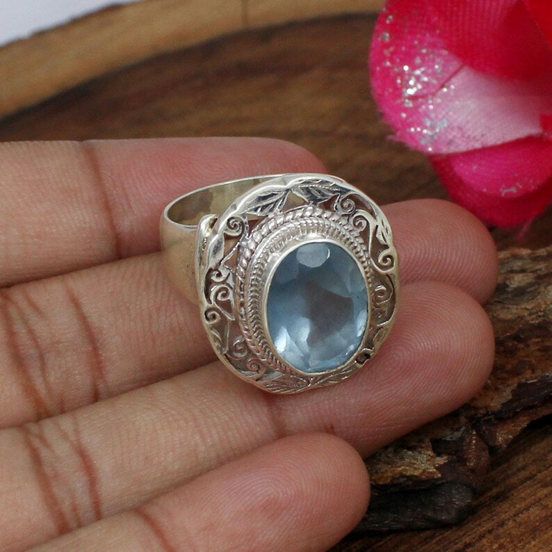 Aqua Quartz 92.5 Sterling Silver Ring