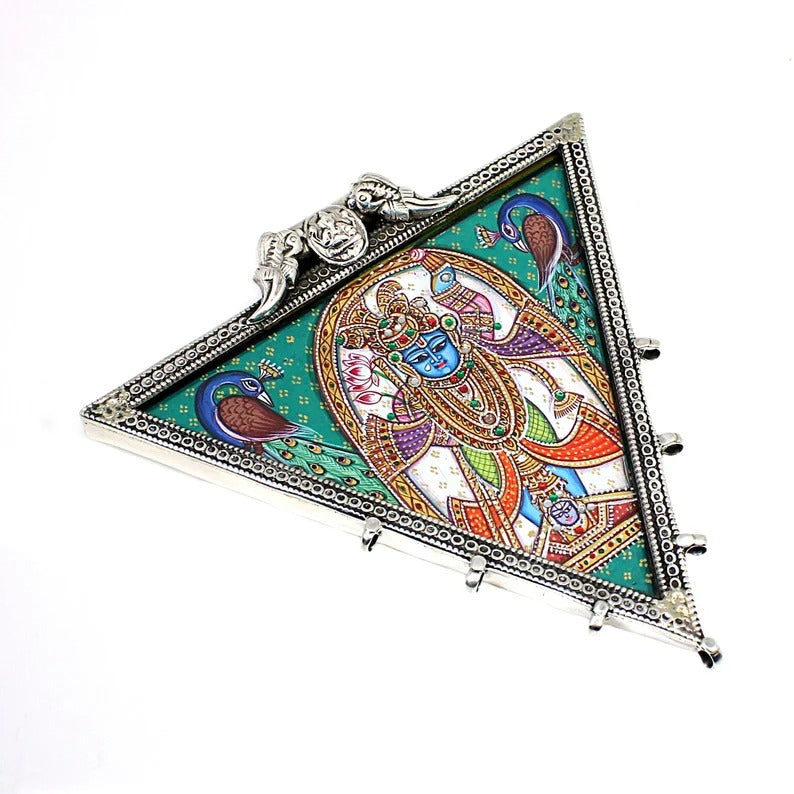 925 Sterling Silver Hindu God Painting Triangle Pendant