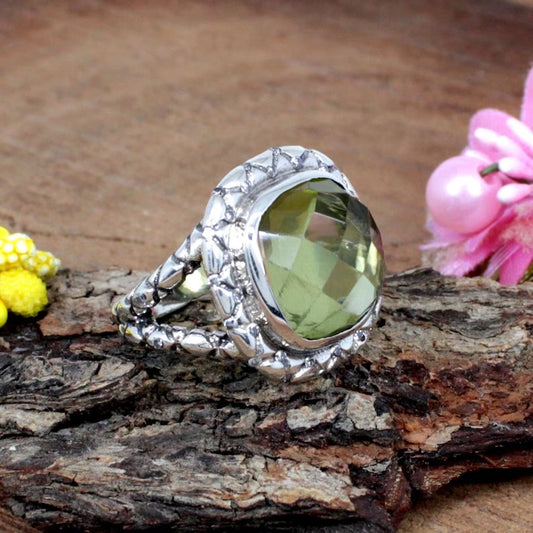 Lemon Quartz Gemstone Sterling Silver Ring