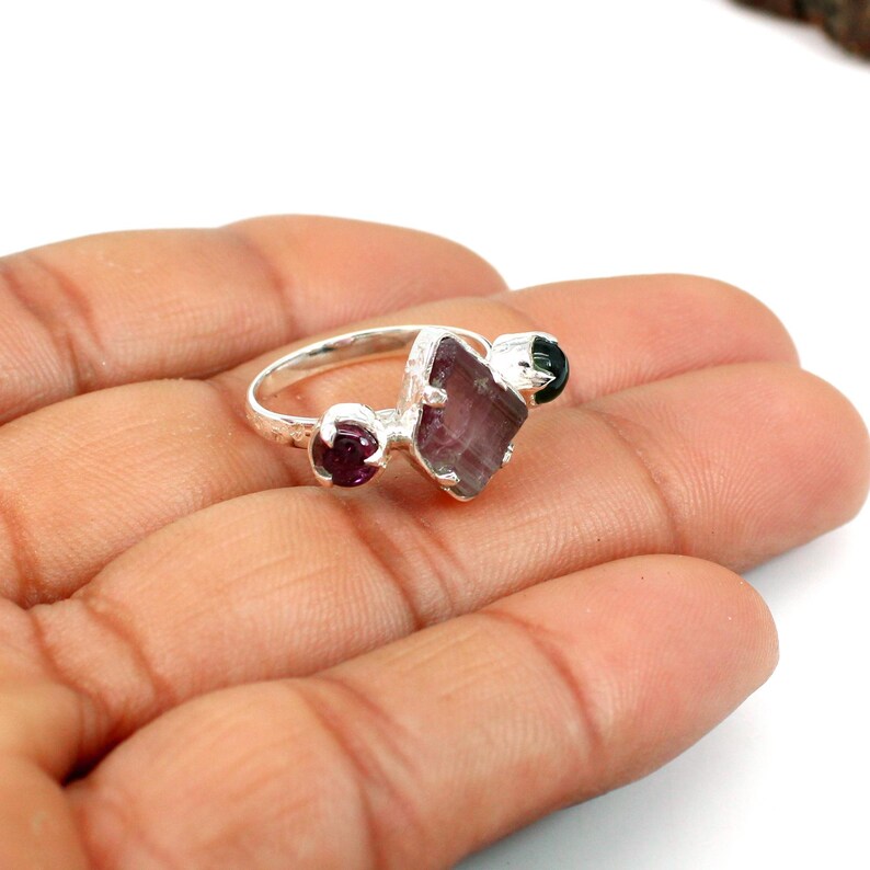 Natural Tourmaline Gemstone 92.5 Sterling Silver Ring