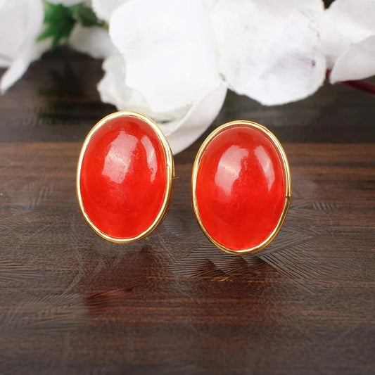 Red Jade Gemstone Stud Earrings...