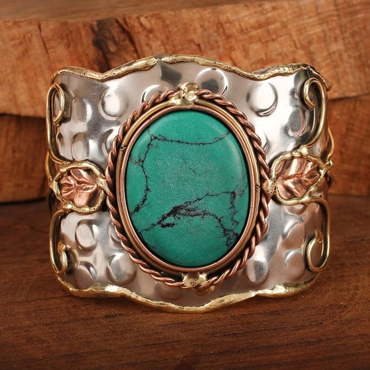 Women Turquoise Gemstone Brass Bangle