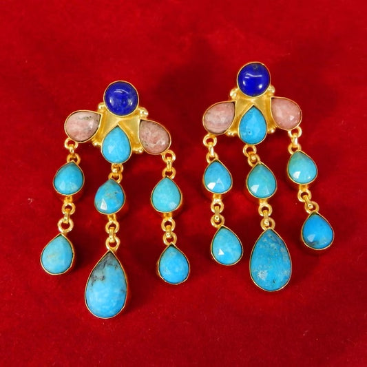 Turquoise & Lapis Gold Plated Earrings