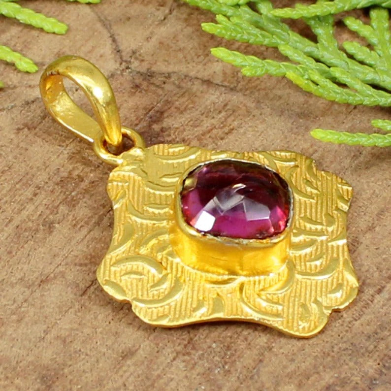 Pink Tourmaline Gold Plated Pendant