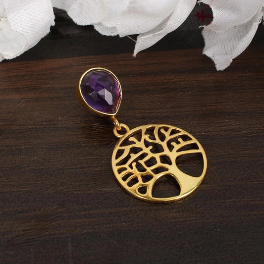 Purple Amethyst Gemstone Gold Plated Pendant