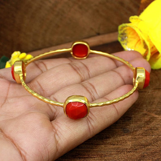 Red Coral Gold Plated  Brass Bangle