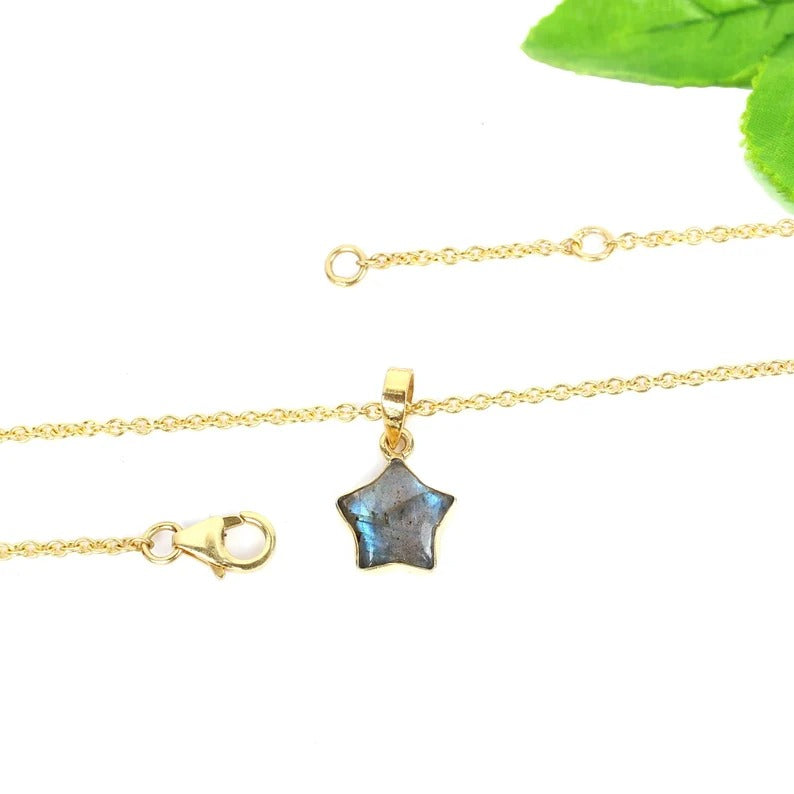 Star Shape Labradorite Gemstone 92.5 Sterling Silver Necklace