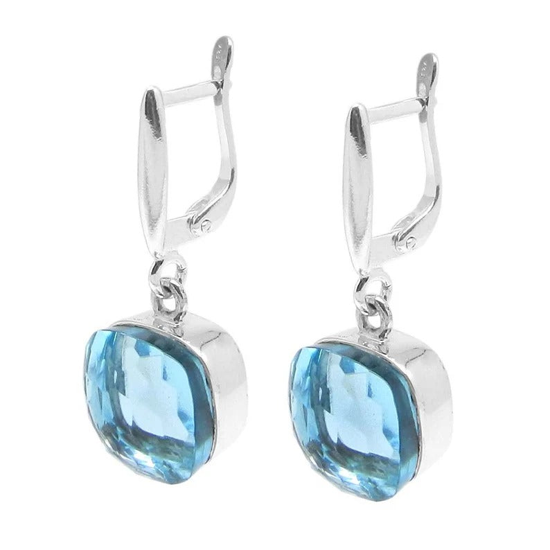 Exquisite Sky Blue Topaz Hydro Gemstone Sterling Silver Earrings