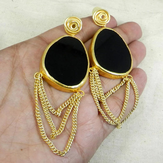 Black Onyx gemstone Chain Earrings