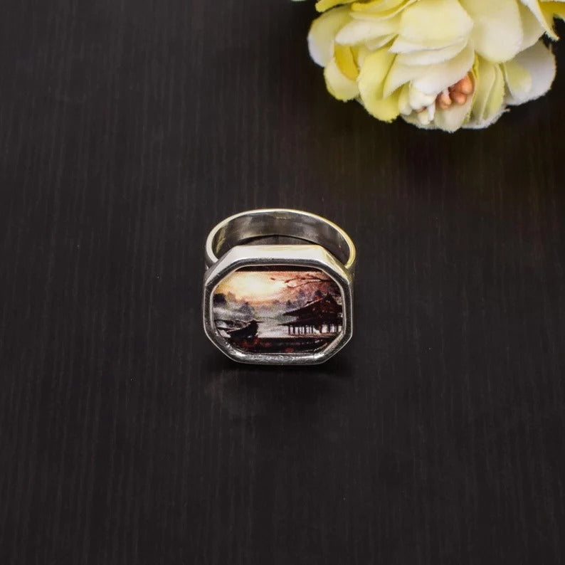 Nature Art Galley Picture Split Band Painting Ring