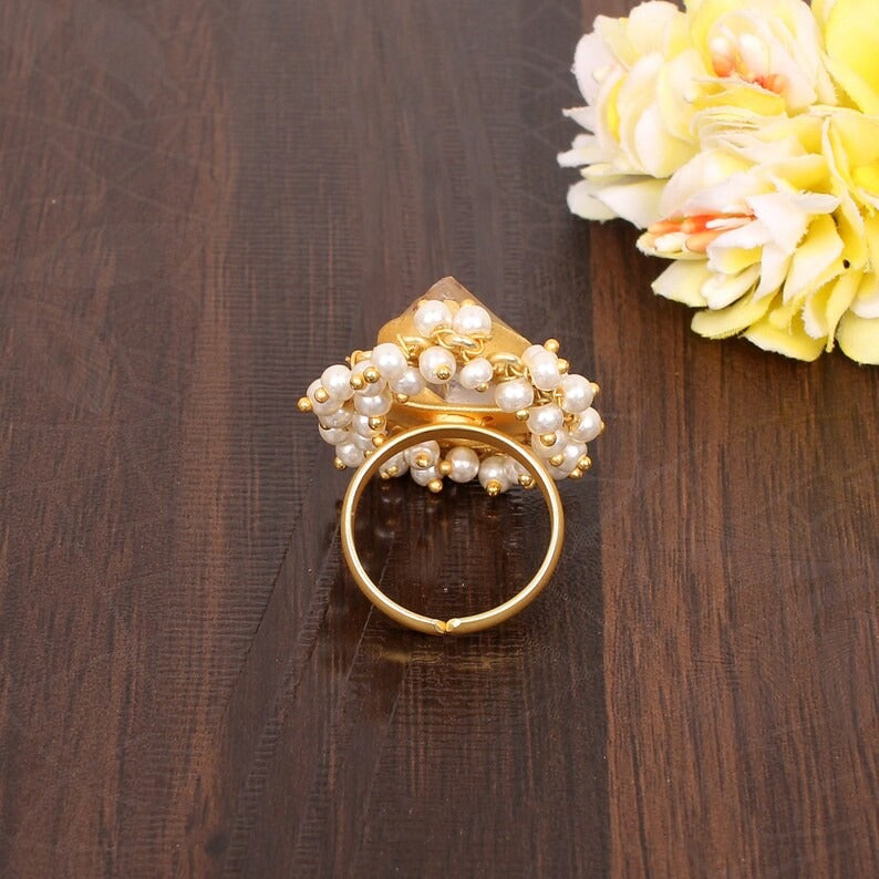 Sparkling Citrine Beaded Ring