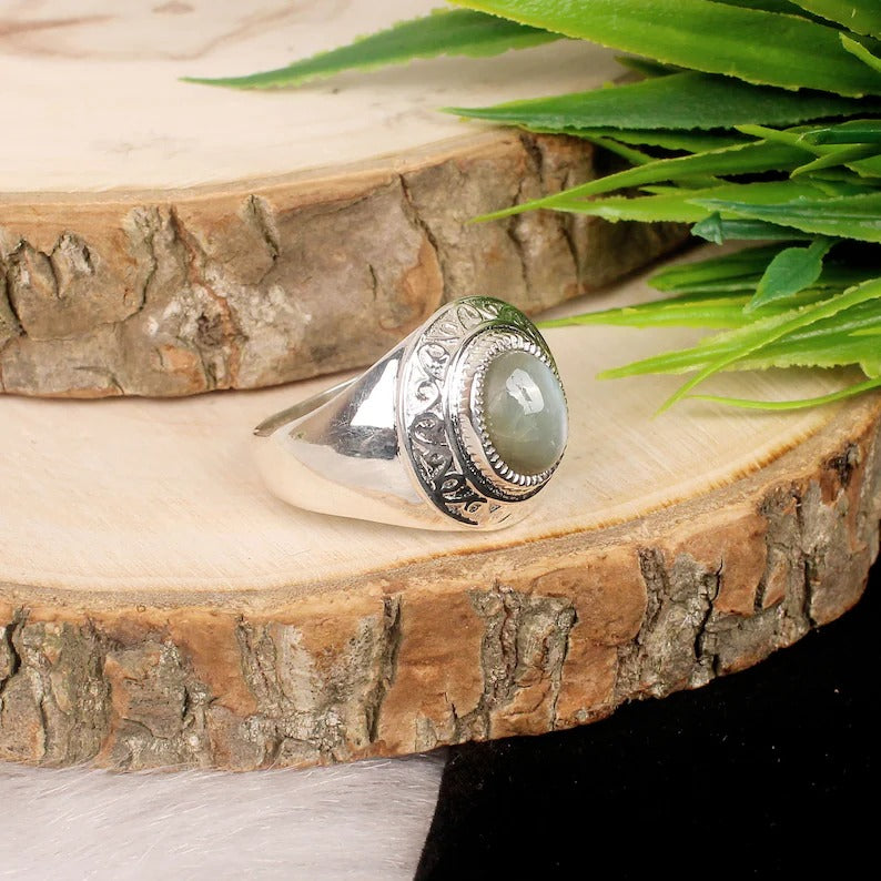 Natural Cats Eye Gemstone 925 Sterling Silver Designer Ring