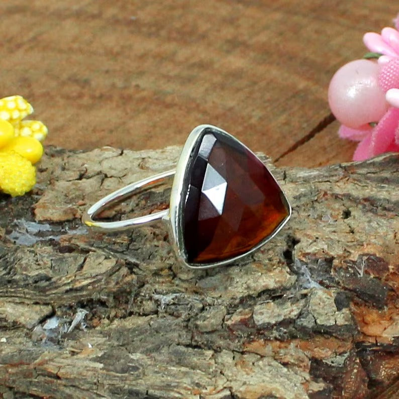 925 Sterling Silver Red Garnet Stone Ring