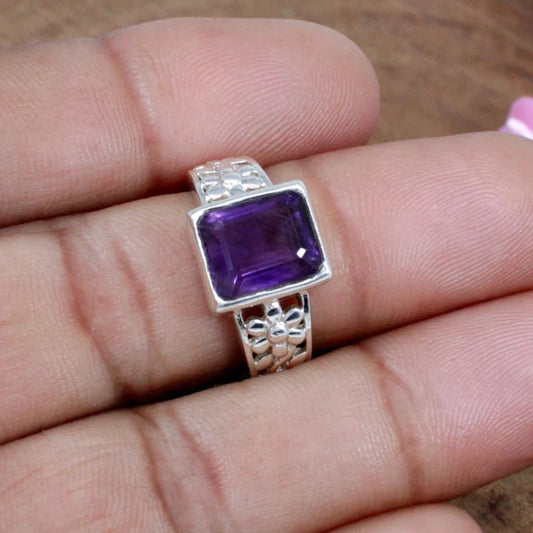 Purple Amethyst Gemstone Sterling Silver Ring