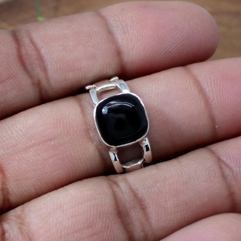 BlackOnyx Gemstone 92.5 Sterling Silver Ring