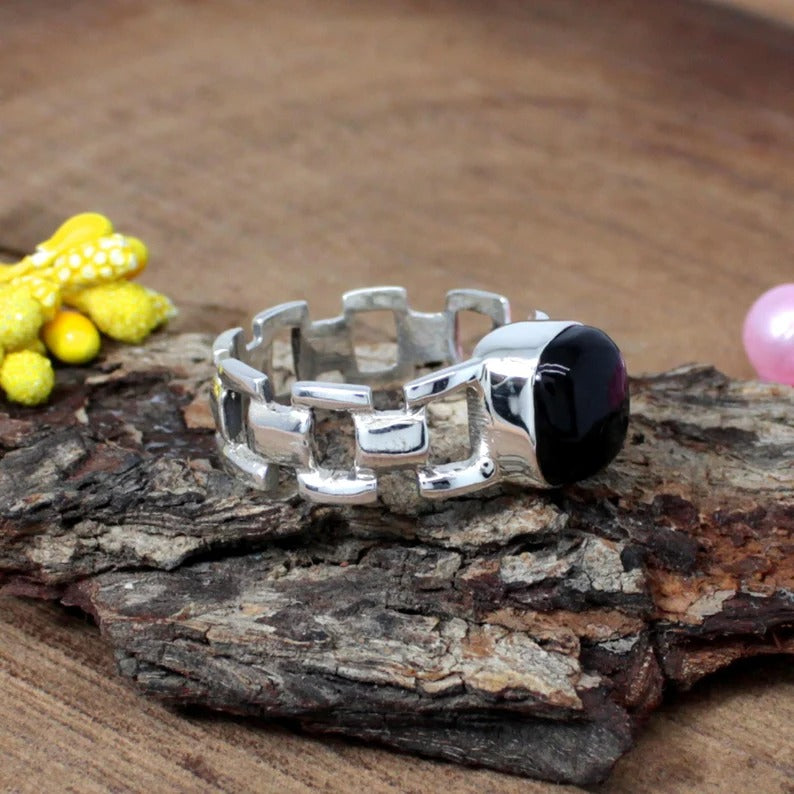 BlackOnyx Gemstone 92.5 Sterling Silver Ring