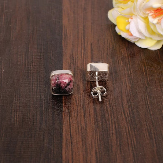 Natural Rhodonite 925 Sterling Silver Danity Studs