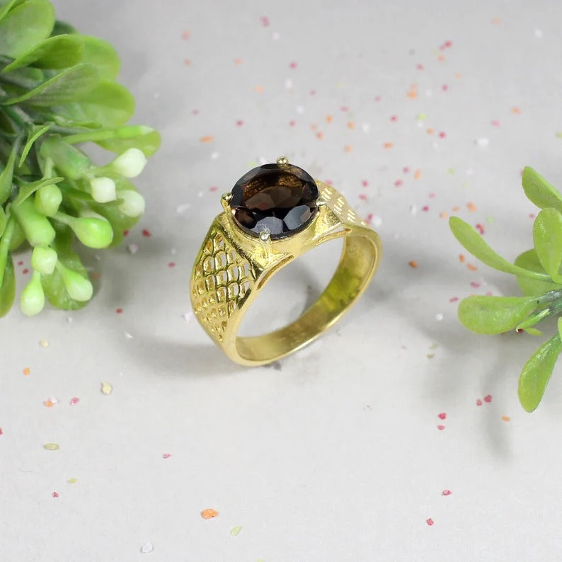 Natural Smoky Quartz Gemstone 925 Sterling Silver Ring