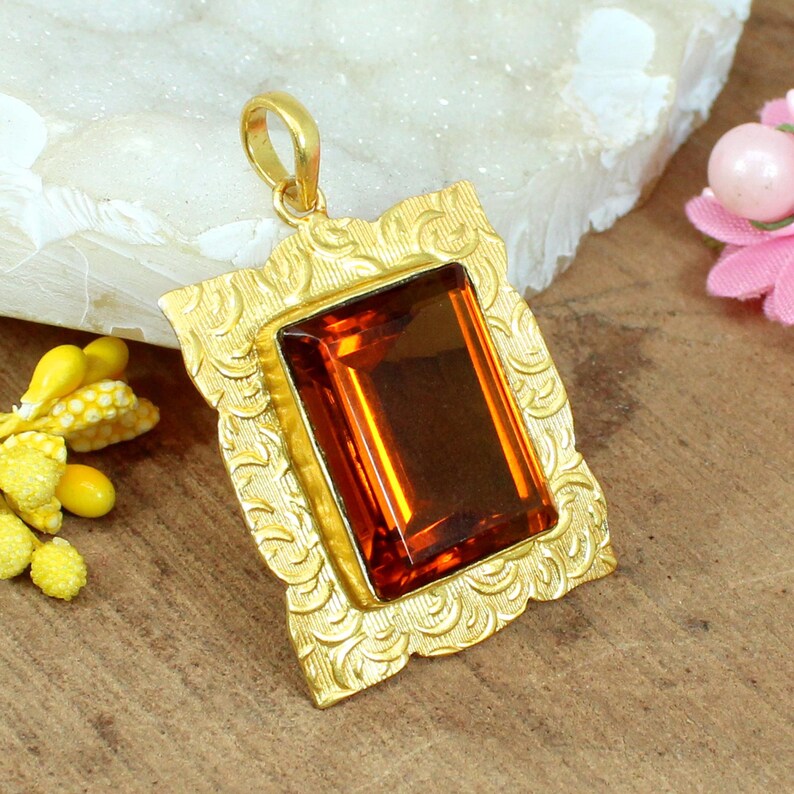 Citrine Gemstone Brass Pendant...