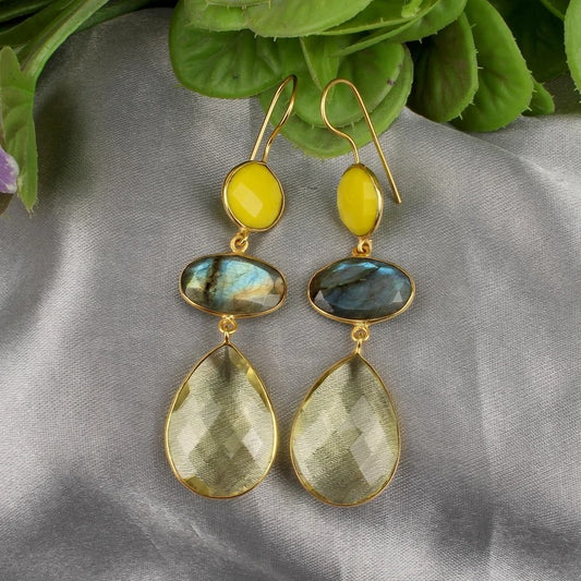 Multi Gemstone Dangling Earrings