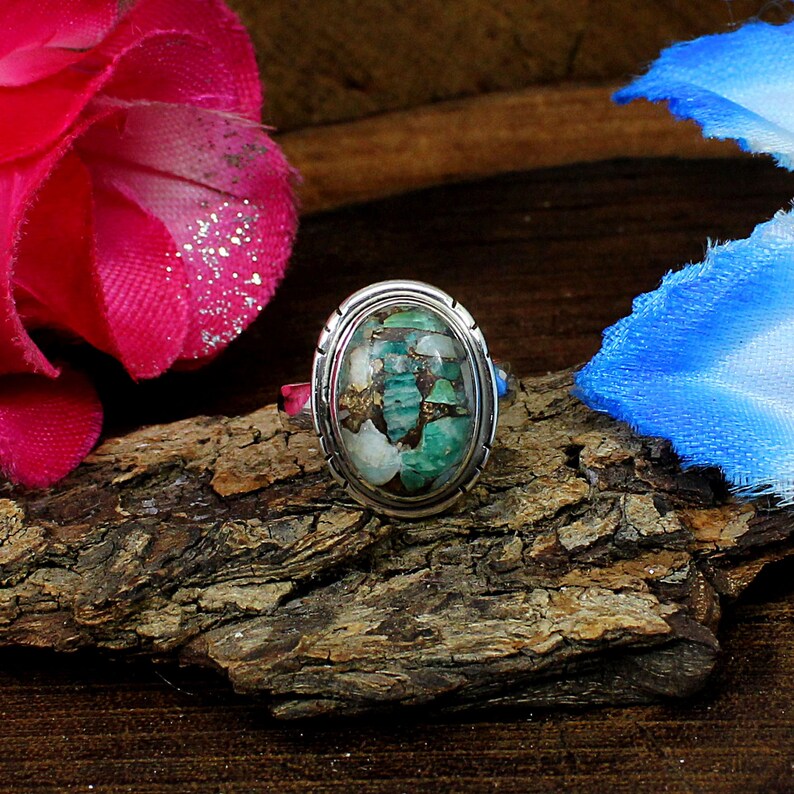 Amazonite Copper Turquoise Gemstone 92.5 Silver Ring