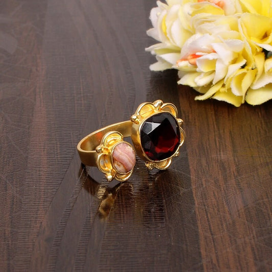 Elegant Garnet Large Boho Ring