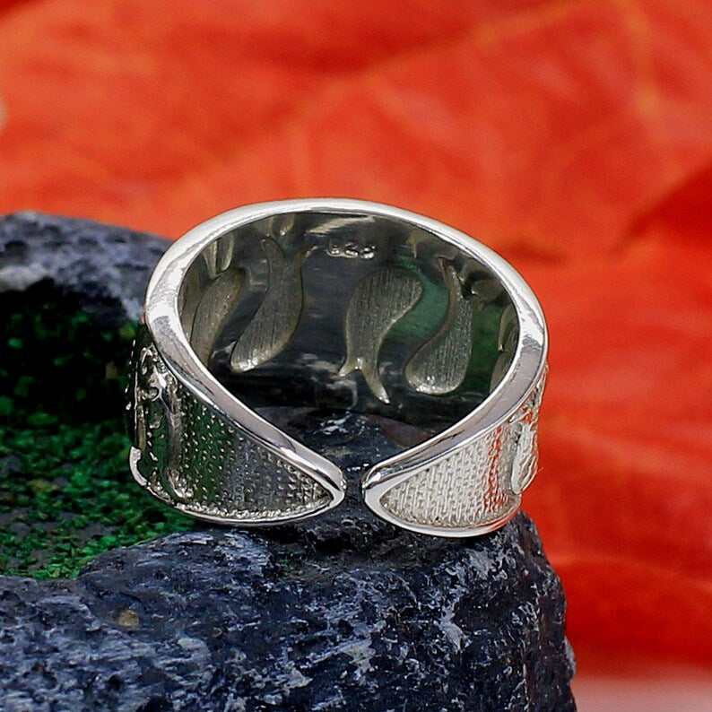 Fish Textured 92.5 Sterling Silver Band