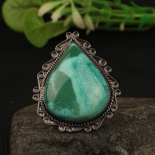 Tibetan Turquoise Stone 92.5 Sterling SIlver Ring