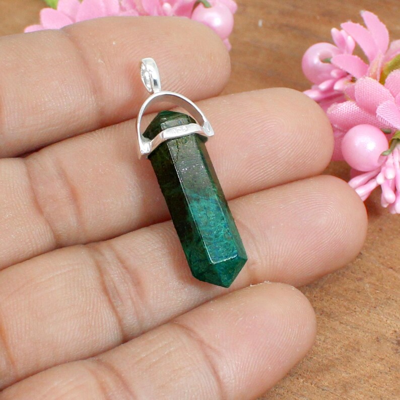 Chrysocolla Pendant Double Terminated Bail Pencil Point Pendant Necklace