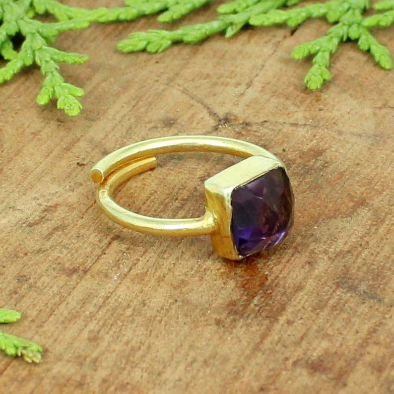 Purple Amethyst Everyday Wear Gold Plated Ring